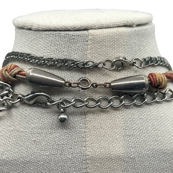 Vintage Multi-Layer Necklace & Bracelet Set With Chain Beaded Cuff & Rings - Picture 5 of 15